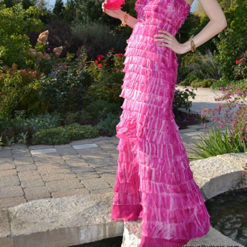 NEW Silk ruffle long Dress bridesmaid prom party pink purple white 4 6 8 10 S M